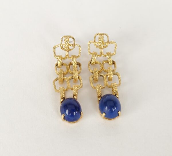 18k Yellow Gold Lapis Lazuli Textured Brutalist Drop Dangle Stud Earrings 1 3/4 - Image 6