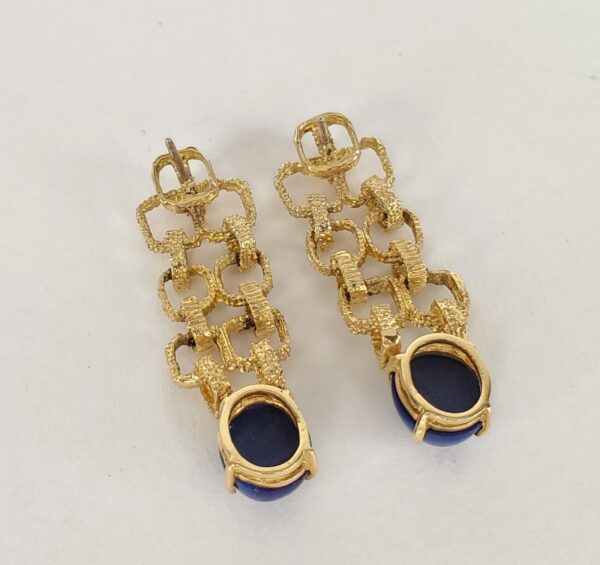 18k Yellow Gold Lapis Lazuli Textured Brutalist Drop Dangle Stud Earrings 1 3/4 - Image 7
