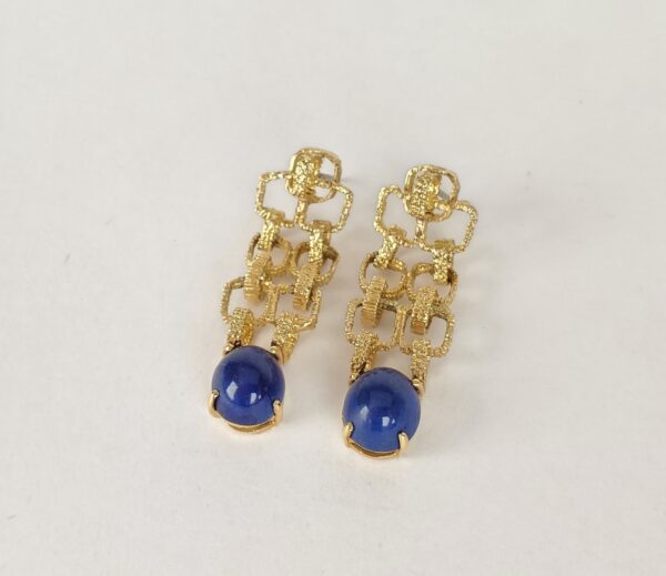 18k Yellow Gold Lapis Lazuli Textured Brutalist Drop Dangle Stud Earrings 1 3/4 - Image 9
