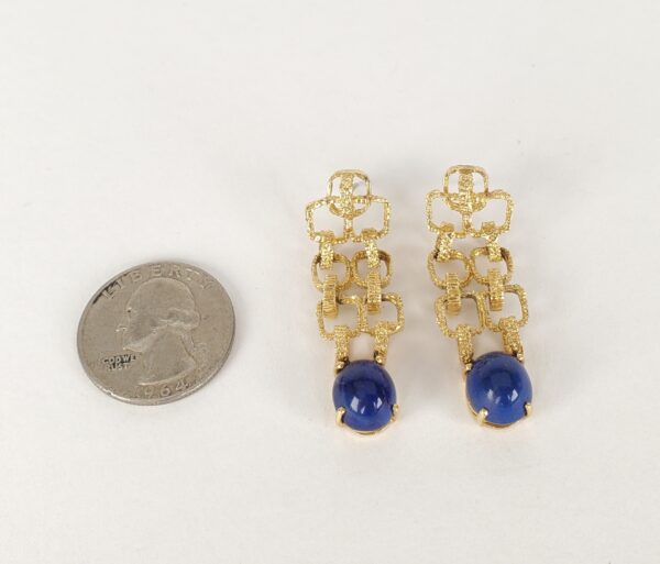 18k Yellow Gold Lapis Lazuli Textured Brutalist Drop Dangle Stud Earrings 1 3/4 - Image 10