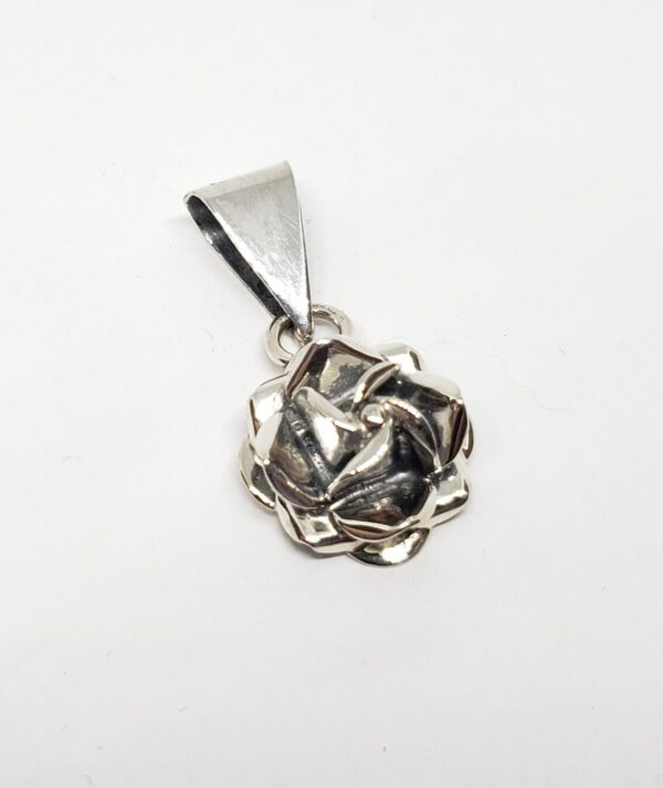 925 Mexico Sterling Silver Flower Rose Love Drop Pendant 1 1/4'' - Image 4
