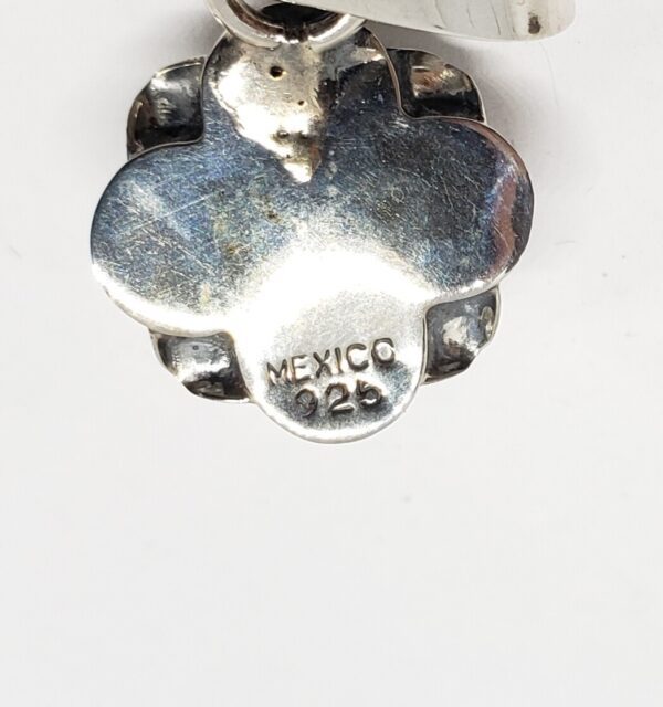 925 Mexico Sterling Silver Flower Rose Love Drop Pendant 1 1/4'' - Image 6