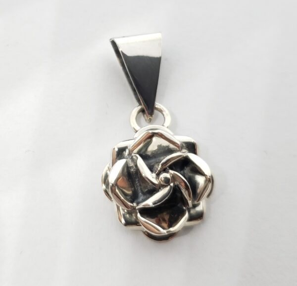925 Mexico Sterling Silver Flower Rose Love Drop Pendant 1 1/4''