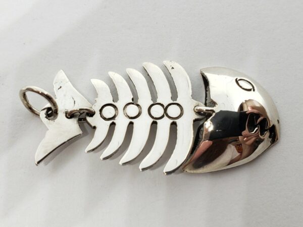 925 Sterling Silver Fish Bones Skeleton Fishing Handmade Pendant Charm 1 3/4'' - Image 3