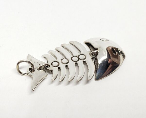 925 Sterling Silver Fish Bones Skeleton Fishing Handmade Pendant Charm 1 3/4'' - Image 4