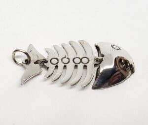 925 Sterling Silver Fish Bones Skeleton Fishing Handmade Pendant Charm 1 3/4''