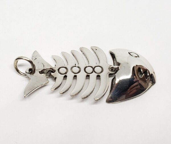 925 Sterling Silver Fish Bones Skeleton Fishing Handmade Pendant Charm 1 3/4''