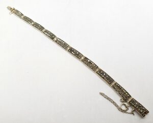 925 Sterling Silver Funky Marcasite Segmented Link Bracelet 7 1/8''