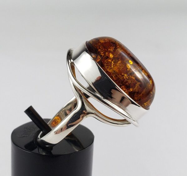 925 Sterling Silver Natural Heated Amber Cabochon Solitaire Cocktail Ring - Image 4