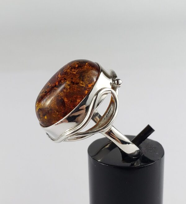925 Sterling Silver Natural Heated Amber Cabochon Solitaire Cocktail Ring - Image 5