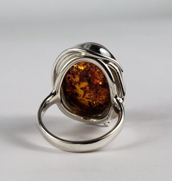 925 Sterling Silver Natural Heated Amber Cabochon Solitaire Cocktail Ring - Image 6