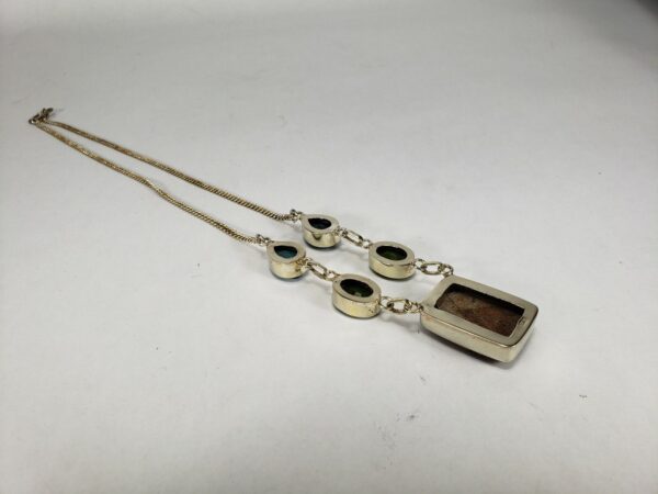 925 Sterling Silver Stainless Steel Blue & Green Glass Stone Drop Necklace 19.5' - Image 3
