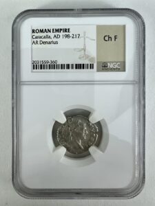 Caracalla AR Denarius AD 198-217 NGC Ch F