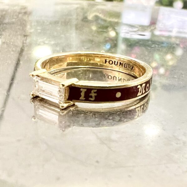 Foundrae 18k Yellow Gold If Not Now Then When Red Enamel Diamond Baguette Band - Image 4