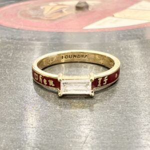 Foundrae 18k Yellow Gold If Not Now Then When Red Enamel Diamond Baguette Band