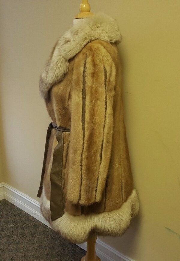 Mademoiselle Cream Mink & Leather Coat Jacket - Image 3