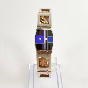 Ray Tracey Knifewing Sterling Silver 14k Gold Window Motif Navajo Bracelet 7''
