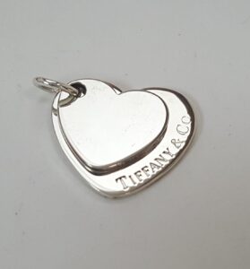 Tiffany & Co 925 Sterling Silver Double Heart Charm Monogram Pendant