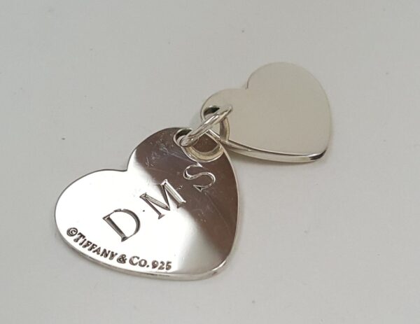 Tiffany & Co 925 Sterling Silver Double Heart Charm Monogram Pendant - Image 5