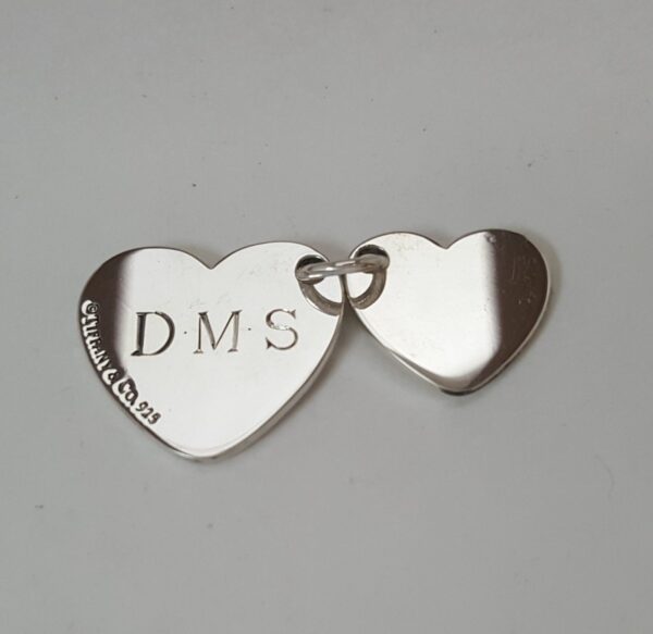Tiffany & Co 925 Sterling Silver Double Heart Charm Monogram Pendant - Image 6