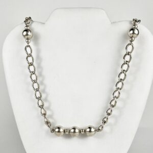 Vintage 925 Sterling Silver Bead Ball Chain Curb Link Long Necklace 36''
