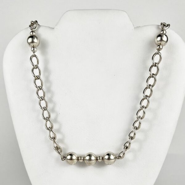 Vintage 925 Sterling Silver Bead Ball Chain Curb Link Long Necklace 36''