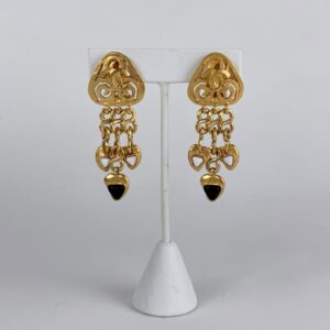 Vintage Chanel Gripoix Heart Dangling Drop Gold Plated Clip On Earrings 96P