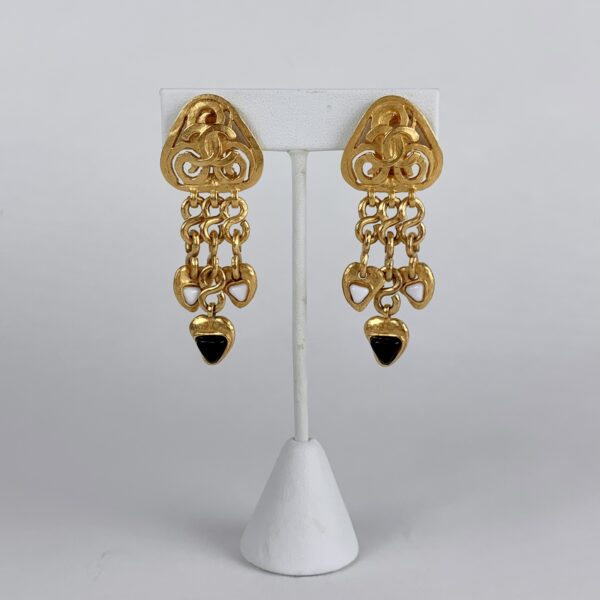 Vintage Chanel Gripoix Heart Dangling Drop Gold Plated Clip On Earrings 96P
