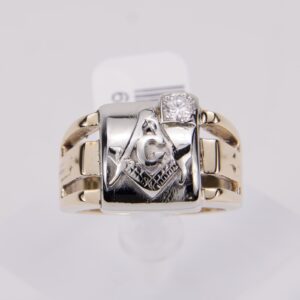 10k Two Tone Gold .24ctw J/SI2 Diamond Freemason Masonic G Ring