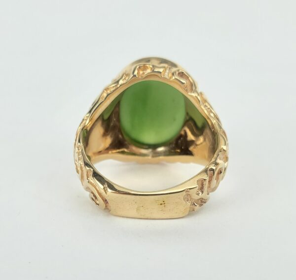 10k Yellow Gold 7ct Oval Cabochon Nephrite Jade Engraved Carved Cocktail Ring - Image 10