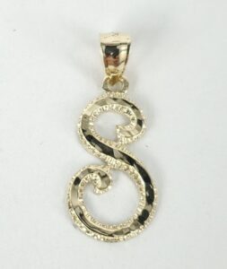 10k Yellow Gold Letter "S" Hammered Textured Drop Pendant 1''