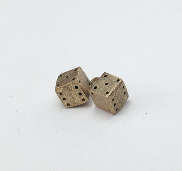 10k Yellow Gold Textured 2 Two Dice Gambeling Hanging Drop Charm Pendant 5/8'' - Image 3