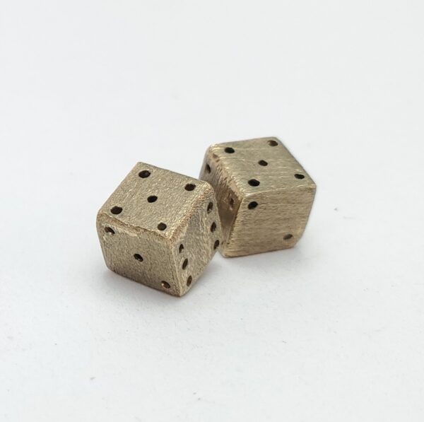 10k Yellow Gold Textured 2 Two Dice Gambeling Hanging Drop Charm Pendant 5/8'' - Image 4