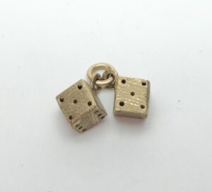 10k Yellow Gold Textured 2 Two Dice Gambeling Hanging Drop Charm Pendant 5/8''