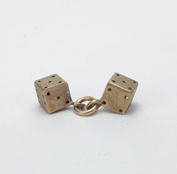 10k Yellow Gold Textured 2 Two Dice Gambeling Hanging Drop Charm Pendant 5/8'' - Image 5