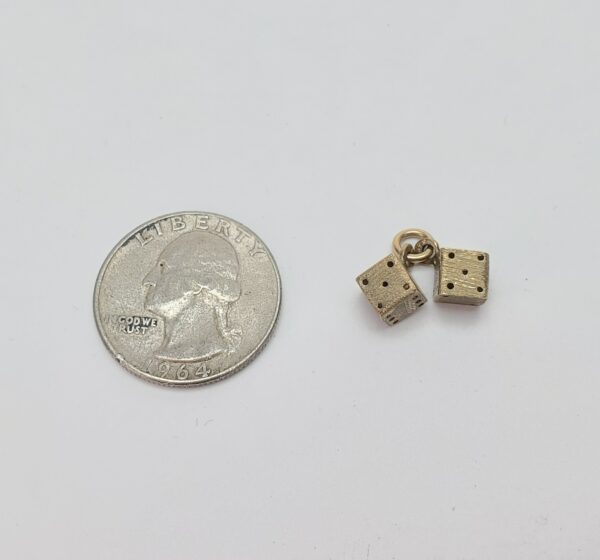 10k Yellow Gold Textured 2 Two Dice Gambeling Hanging Drop Charm Pendant 5/8'' - Image 6