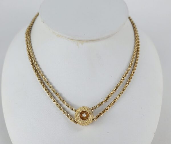 10k Yellow Gold Victorian Style Rope Adjustable Slider Watch Guard Necklace - Image 3