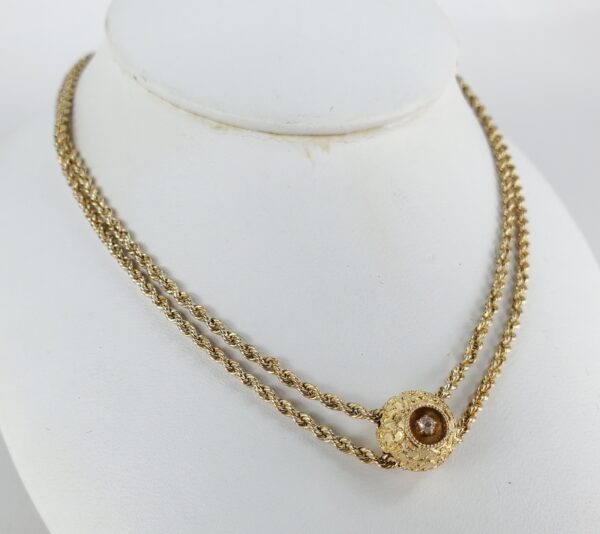 10k Yellow Gold Victorian Style Rope Adjustable Slider Watch Guard Necklace - Image 4