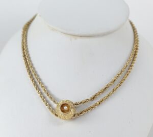 10k Yellow Gold Victorian Style Rope Adjustable Slider Watch Guard Necklace