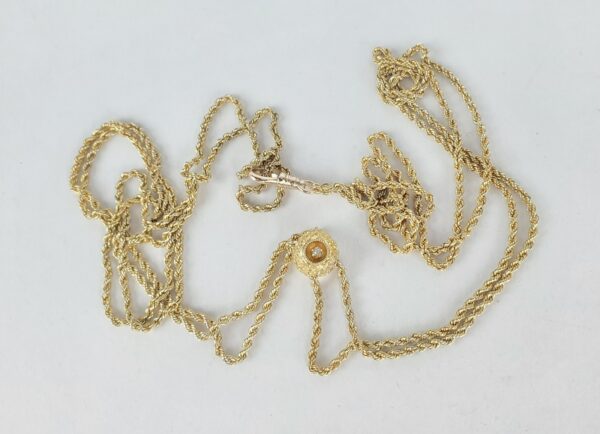 10k Yellow Gold Victorian Style Rope Adjustable Slider Watch Guard Necklace - Image 5