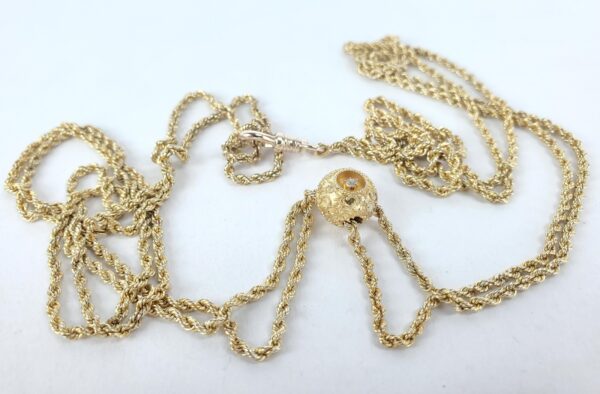 10k Yellow Gold Victorian Style Rope Adjustable Slider Watch Guard Necklace - Image 6