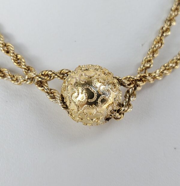 10k Yellow Gold Victorian Style Rope Adjustable Slider Watch Guard Necklace - Image 7