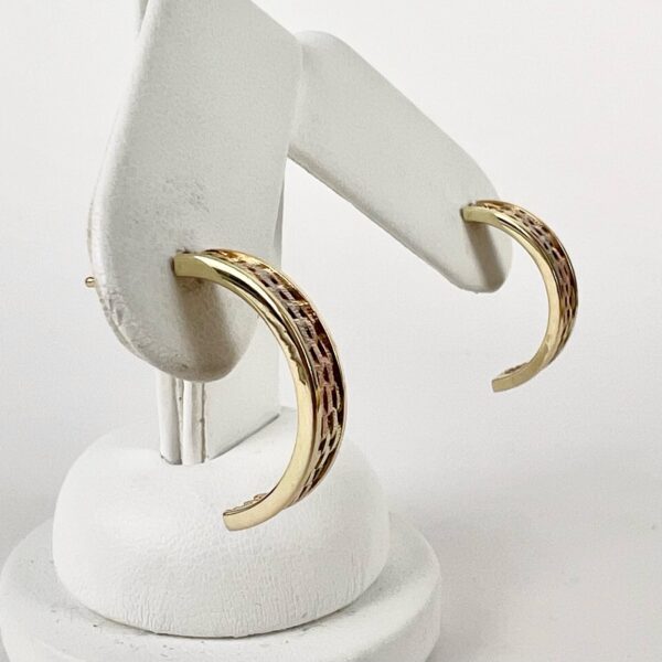 14k Tri-Tone Gold Half Hoop Woven Stud Earriings 7/8'' - Image 4
