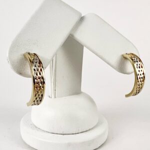 14k Tri-Tone Gold Half Hoop Woven Stud Earriings 7/8''