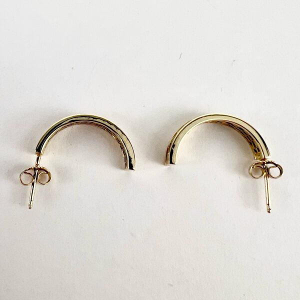 14k Tri-Tone Gold Half Hoop Woven Stud Earriings 7/8'' - Image 6