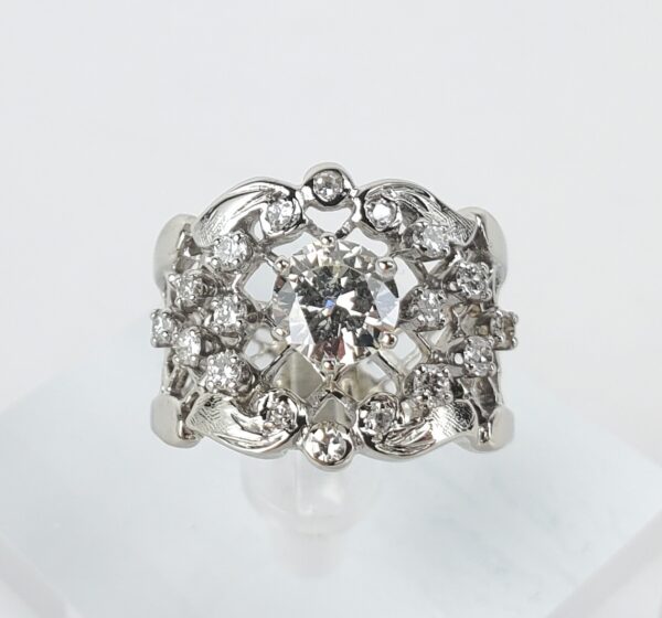 14k White Gold 1.11ctw .75c Round Diamond Lace Wide Band Ring 5.75'' - Image 3