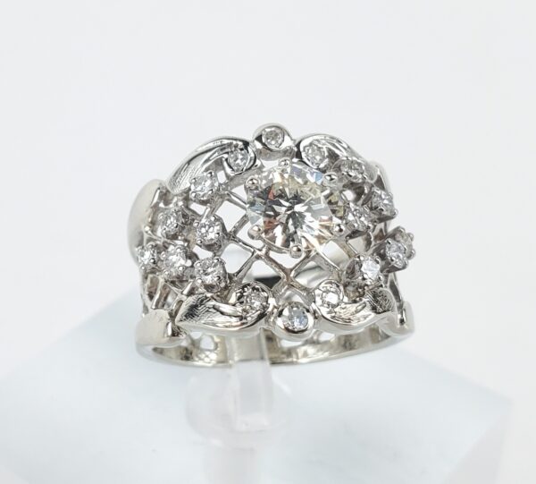 14k White Gold 1.11ctw .75c Round Diamond Lace Wide Band Ring 5.75'' - Image 4