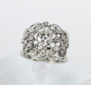 14k White Gold 1.11ctw .75c Round Diamond Lace Wide Band Ring 5.75''