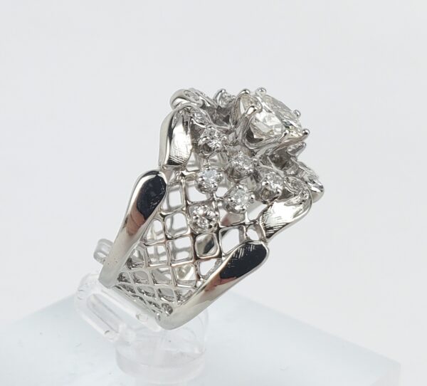 14k White Gold 1.11ctw .75c Round Diamond Lace Wide Band Ring 5.75'' - Image 5
