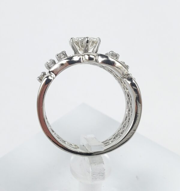 14k White Gold 1.11ctw .75c Round Diamond Lace Wide Band Ring 5.75'' - Image 7